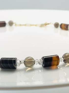 【咖啡糖果】原创设计师项链美国赫尔基蒙闪灵茶晶玛瑙精致女