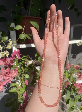 【爱吃三文鱼】原创设计师南红项链白水晶珍珠女生圣诞礼物