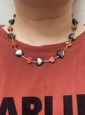 【忧伤还是快乐】原创设计师项链高档黑曜石红石设计感