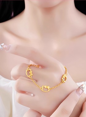 可爱镂空kt猫蝴蝶结金包银手链卡通独特设计款百搭首饰送女友礼物