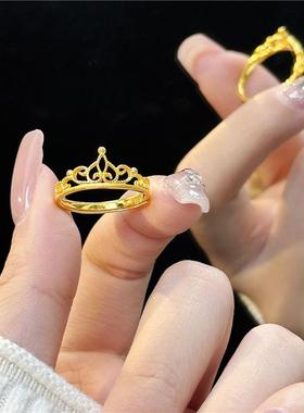 女王皇冠金戒指金包银女素圈开口指环情人节送闺蜜女朋友生日礼物