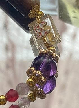 【尘念】天然萤石回纹珠手串单圈异形珠玛瑙手链红纹石宝石手链