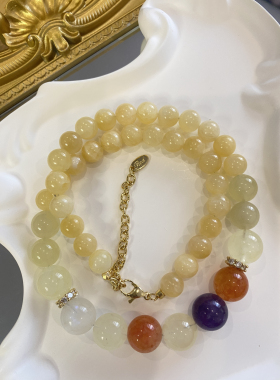 【柠檬汽水】天然水晶玉石项链紫水晶彩虹碧玺蓝月光石毛衣链礼物