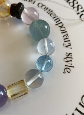 天然多宝黄水晶手串蓝托帕紫水晶黄胶花手链冰橘粉水晶沉香手串