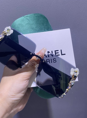 手工镶钻无框女夏高级感大框太阳镜渐变色原创户外墨镜