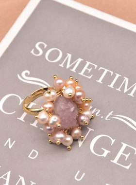 珍珠戒指水晶指环欧美轻奢