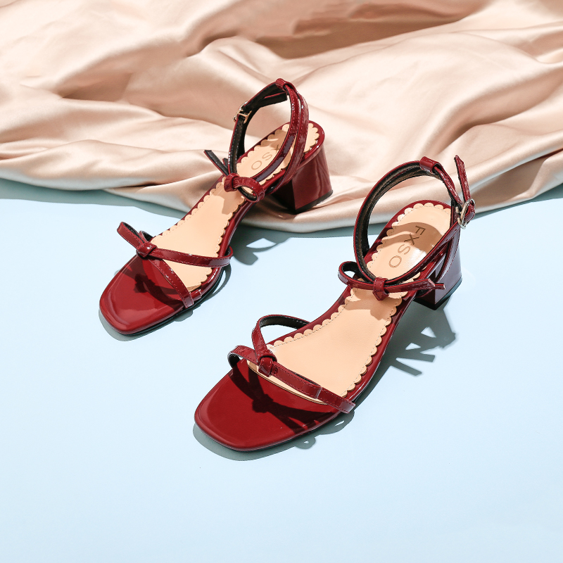 FXSO方巷大叔 原创潮流 高性价比夏季新款粗跟蝴蝶结女凉鞋中跟学生罗马鞋一字带高跟鞋ins潮0