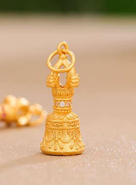 S925银镀金金刚杵项链吊坠西藏式金刚铃迷你小挂件女士款串珠配饰