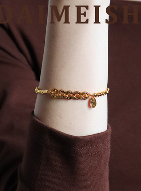 秋冬时尚精致气质百搭碎冰冰招财纳福五帝钱手链轻奢感手饰女