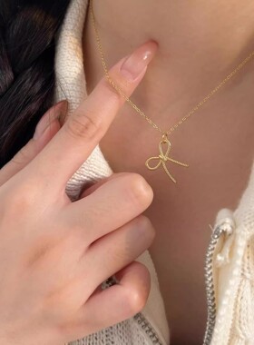 白铜镀厚银螺纹蝴蝶结项链女锁骨链简约轻奢小众设计2026年新款