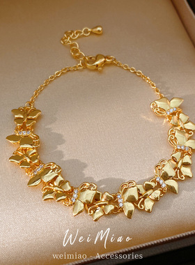 18k真金电镀镶锆石蝴蝶拼接手链感轻奢手环气质小众时尚手饰