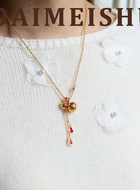 新款时尚精致爆闪cnc碎冰冰蝴蝶结葫芦项链轻奢感流苏锁骨链