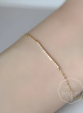 S925纯银镀14K金一字排钻手链女日韩极细简约精致气质百搭手饰