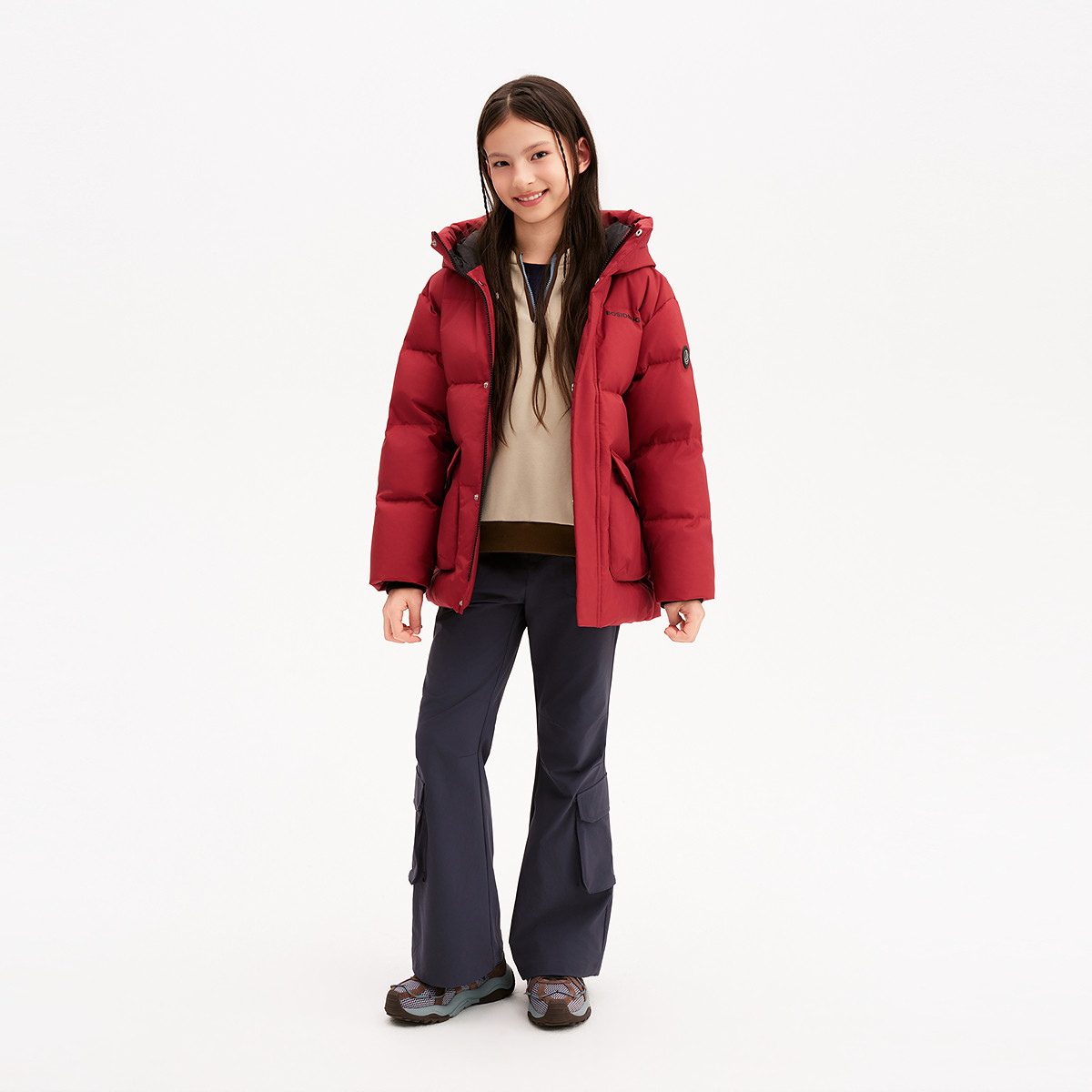 波司登儿童羽绒服男童女童26新款蓄热科技短款保暖外套工装风 女童外套实拍商品图
