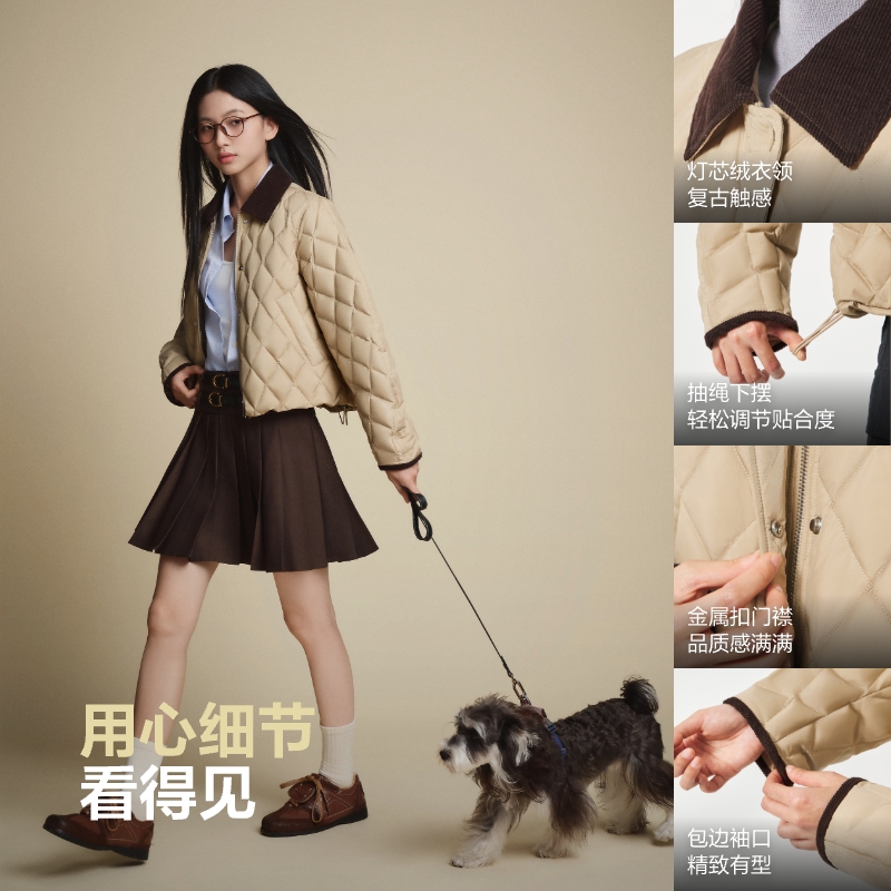 波司登2025秋季新款女短款巴恩风羽绒服菱格外套百搭修身显瘦时尚 - 图3