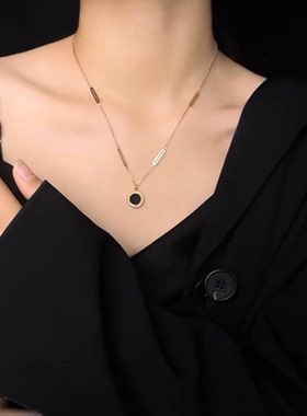 钛钢项链 别针罗马数字黑白卫衣新款小众轻奢高级感18K锁骨毛衣链