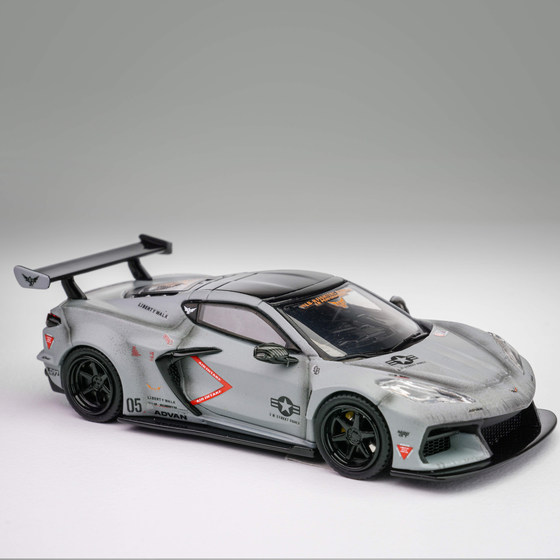 Corvette C8 ZR1 LBWK wide body modified combat gray FM 1 64 alloy car model