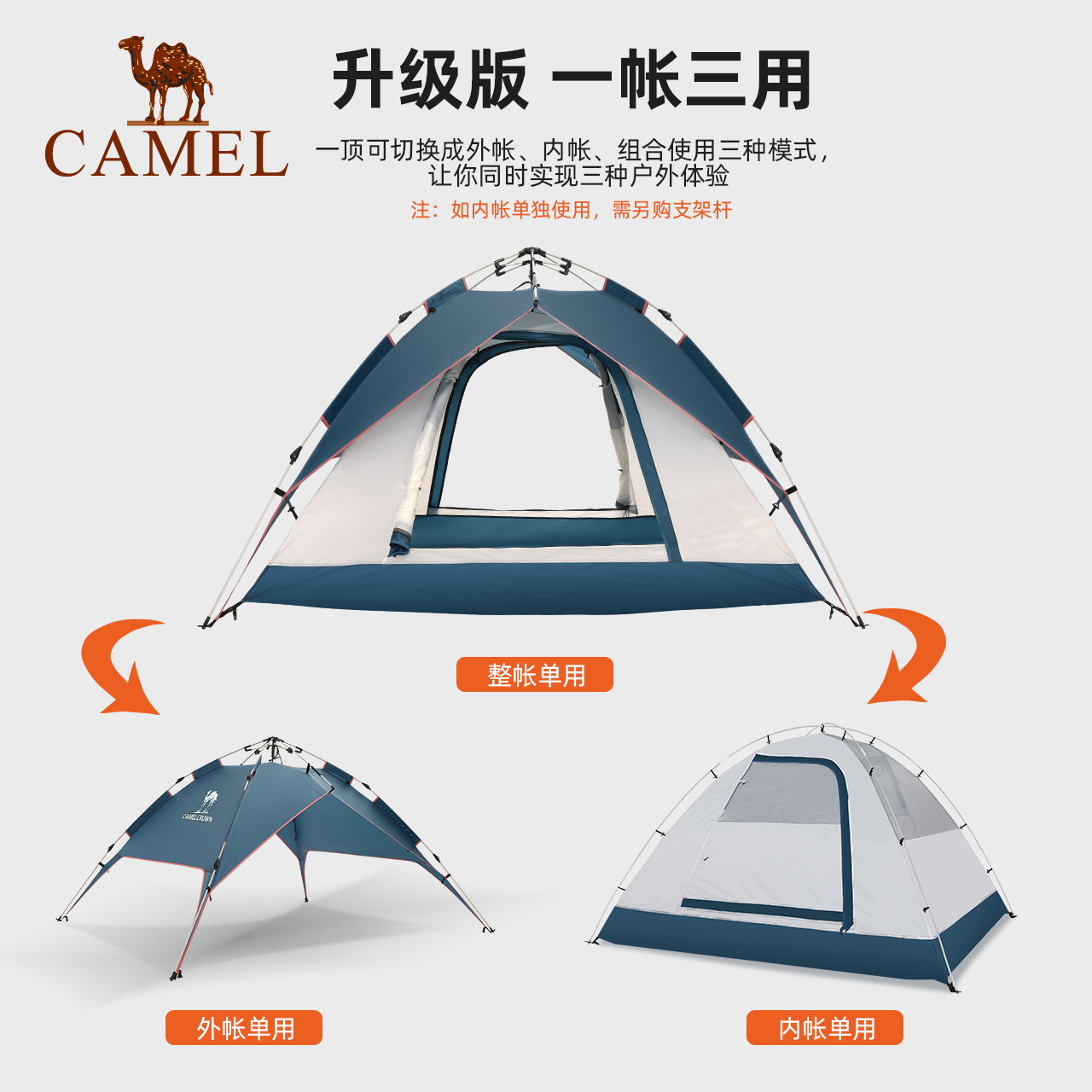 骆驼帐篷户外便携式折叠全自动加厚防雨露营装备公园野餐防晒帐篷-图2