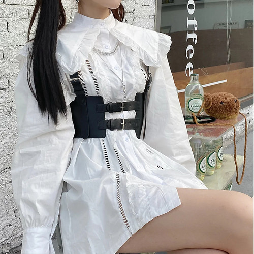 街拍时尚背带式腰封装饰黑色朋克风外搭吊带配西装衬衫腰带女束腰 - 图1