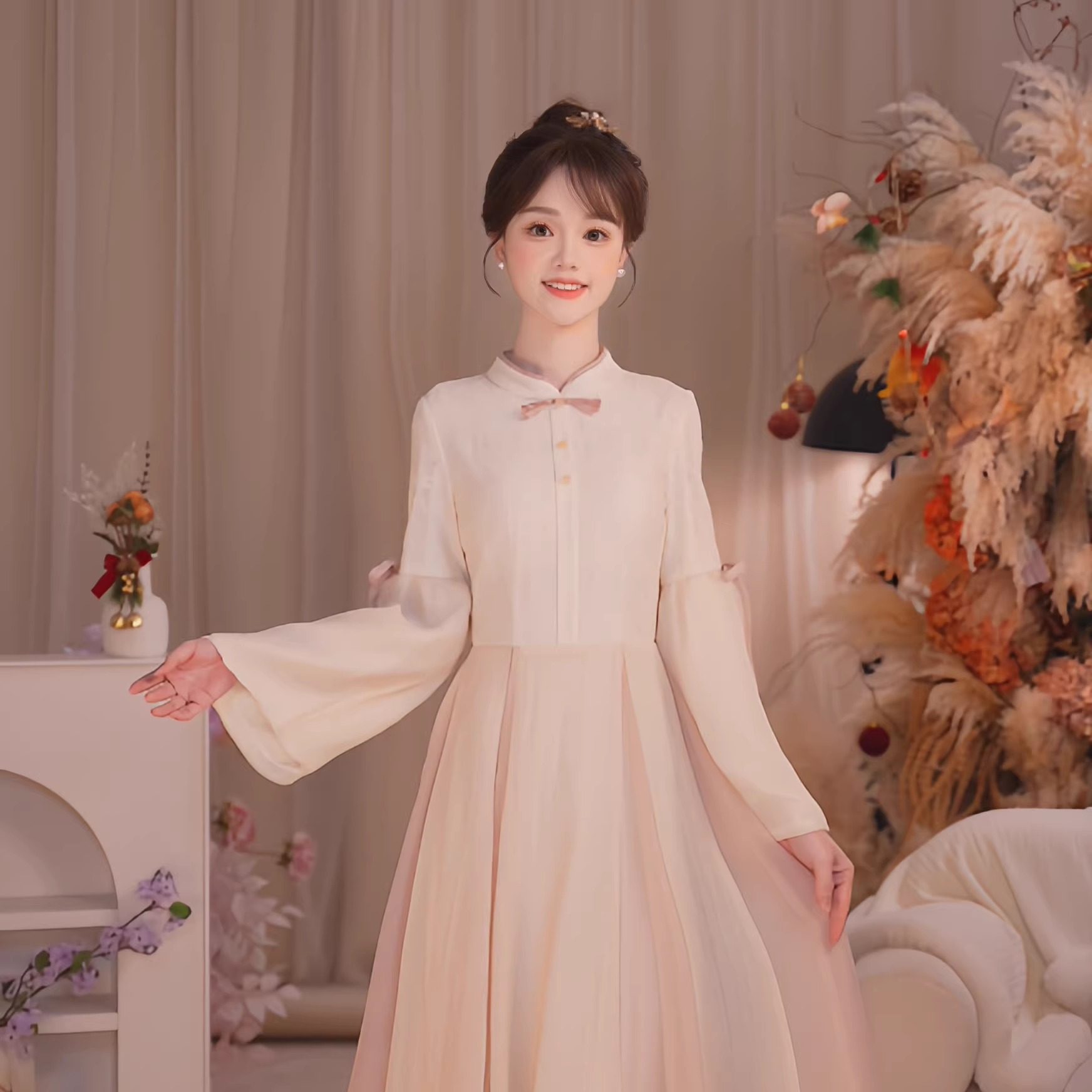 瑶西【棠梨杏粉】2026新款国风原创改良汉元素氛围感连衣裙,淘宝优惠券,粉丝福利购,淘宝优惠卷