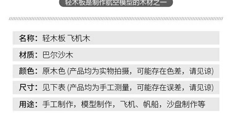 55*1000轻木片 航模材料 模型材料  55毫米宽 3-6毫米厚 5张起售 - 图2