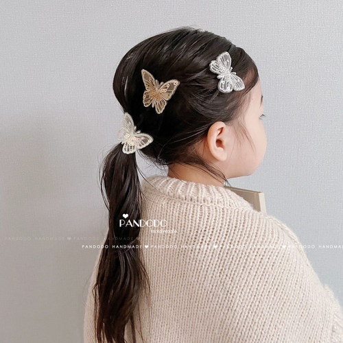 ins热款 精致刺绣亮片蕾丝蝴蝶结夹子儿童发夹女童发饰 宝宝边夹 - 图2