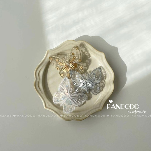 ins热款 精致刺绣亮片蕾丝蝴蝶结夹子儿童发夹女童发饰 宝宝边夹 - 图3