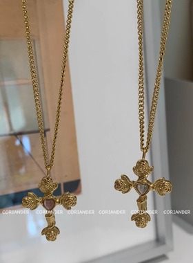 Coriander十字玫瑰爱心项链