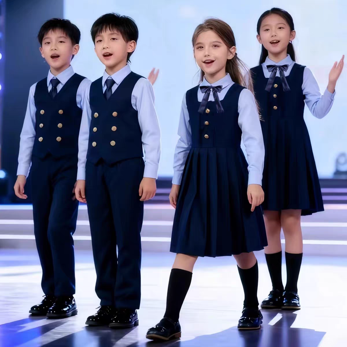 儿童合唱演出服男女童诗歌朗诵比赛礼服套装中小学生班服夏英伦风,淘宝优惠券,粉丝福利购,淘宝优惠卷