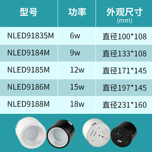 雷士照明led明装筒灯 白色黑色 NLED9184M NLED9185M NLED9186M - 图2