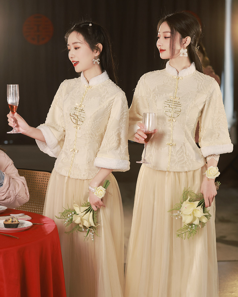 加绒伴娘服2025新款香槟色款新中式姐妹团显瘦高级秀禾服中国风复,淘宝优惠券,粉丝福利购,淘宝优惠卷