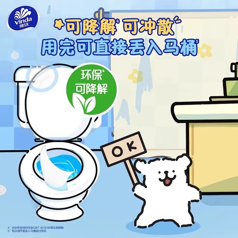 维达线条小狗湿厕纸80片加大加厚大包家用实惠装擦屁股私处湿纸巾 - 图1
