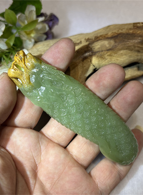 和田玉析木河磨玉龙鱼手把件鱼