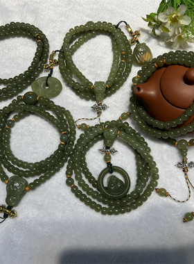 和田玉析木河磨玉108手串项链