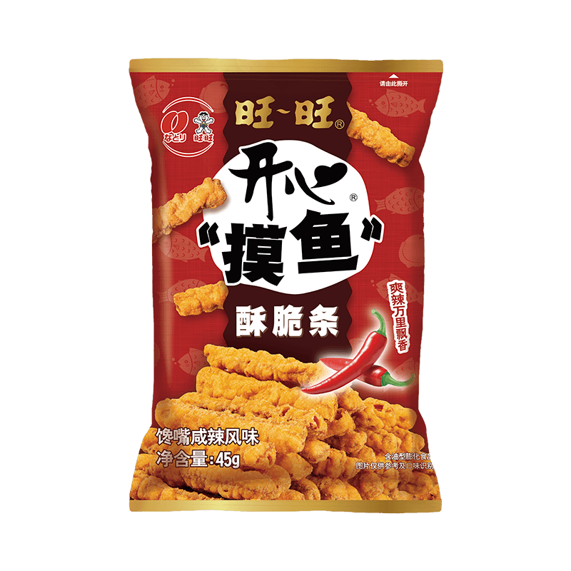 旺旺新品开心“摸鱼”酥脆条鱼酥浪味仙薯条薯片原味辣味零食小吃