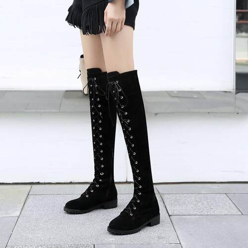 2018新款过膝靴女平底弹力靴显瘦靴长筒靴女冬季高筒加绒百搭女靴 - 图2