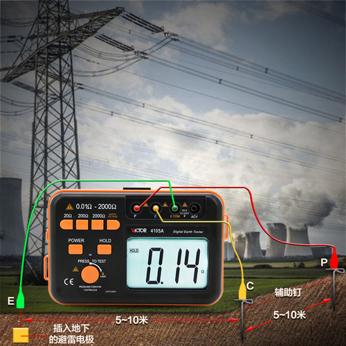 胜利接地电阻测试仪VC4105A高精度数字摇表防雷土壤率元件测量仪