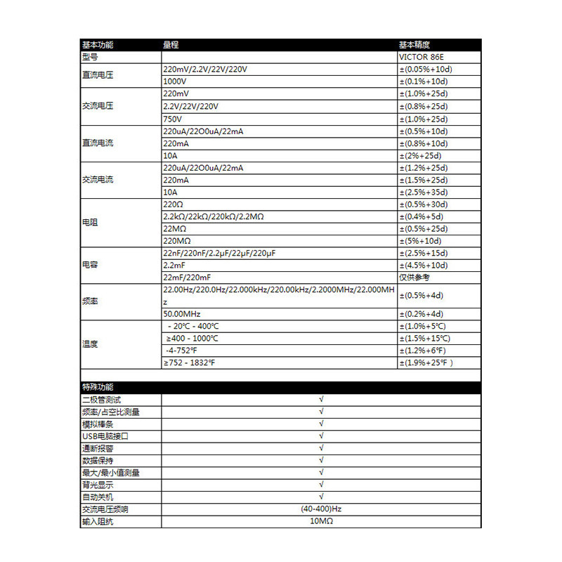 胜利仪器vc86e高精度四位半数字式 胜利万用表