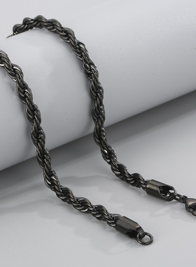 时尚个性黑色麻花链无吊坠钛钢裸链条单链子气质锁骨长项链配饰品