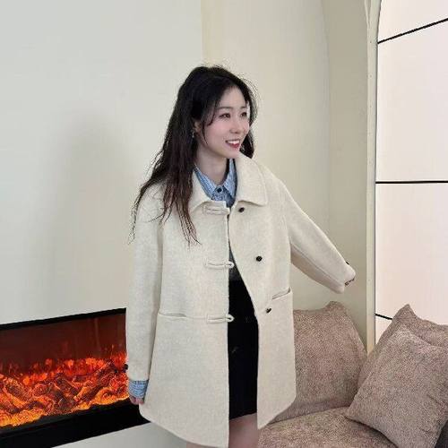 2025秋冬新款气质大衣羊毛双面呢秋冬款女中长款高端羊毛毛呢外套 - 图1