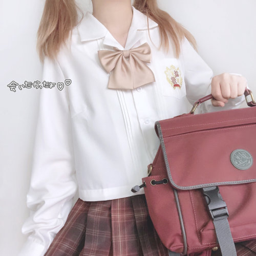 珠珠家云浮 原创jk制服长袖衬衫赤金刺绣日系开襟白衬衣 百搭学生 - 图0