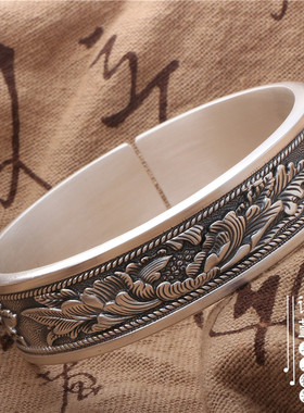 牡丹花男女款民族风盛放银镯子