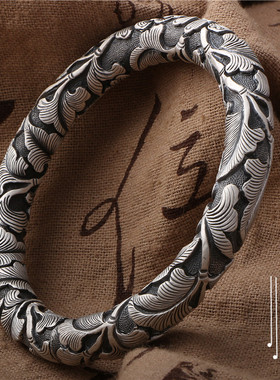 复古风盛放牡丹花开富贵银镯子