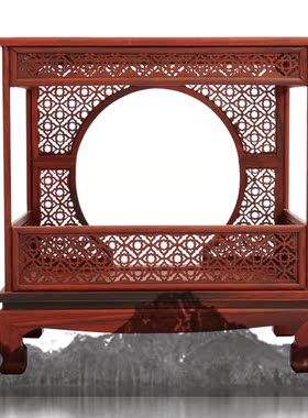 红木家具微缩仿古月门床