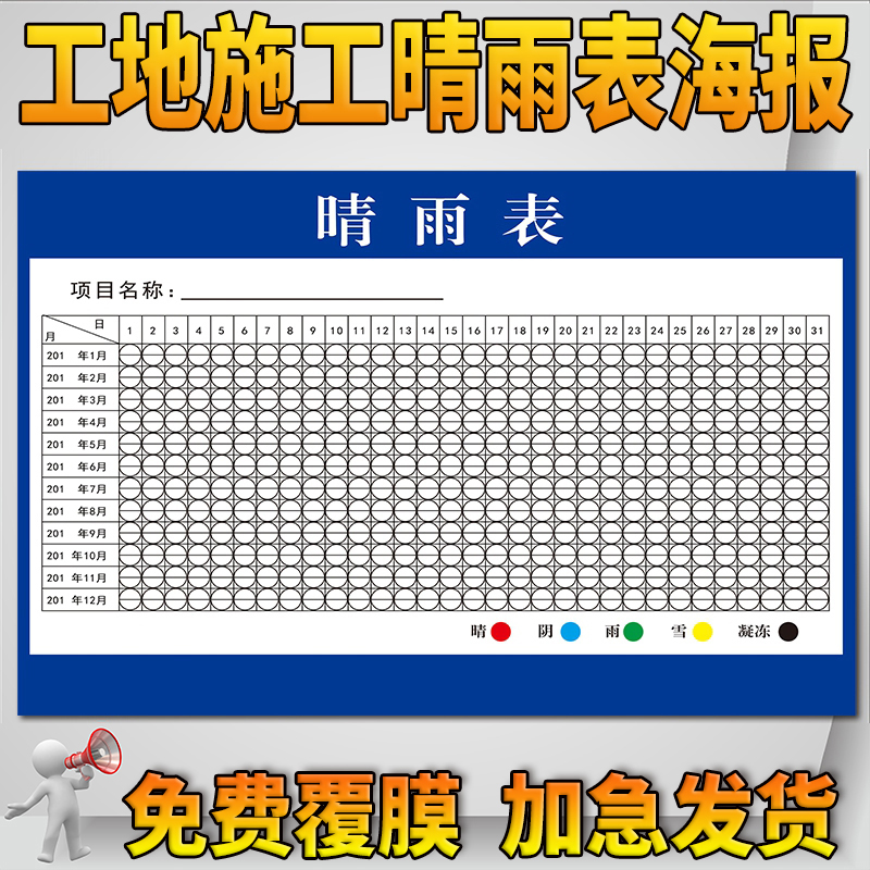 施工晴雨表贴纸建筑工地天气预报施工现场告示牌墙贴进度挂图定制-图0