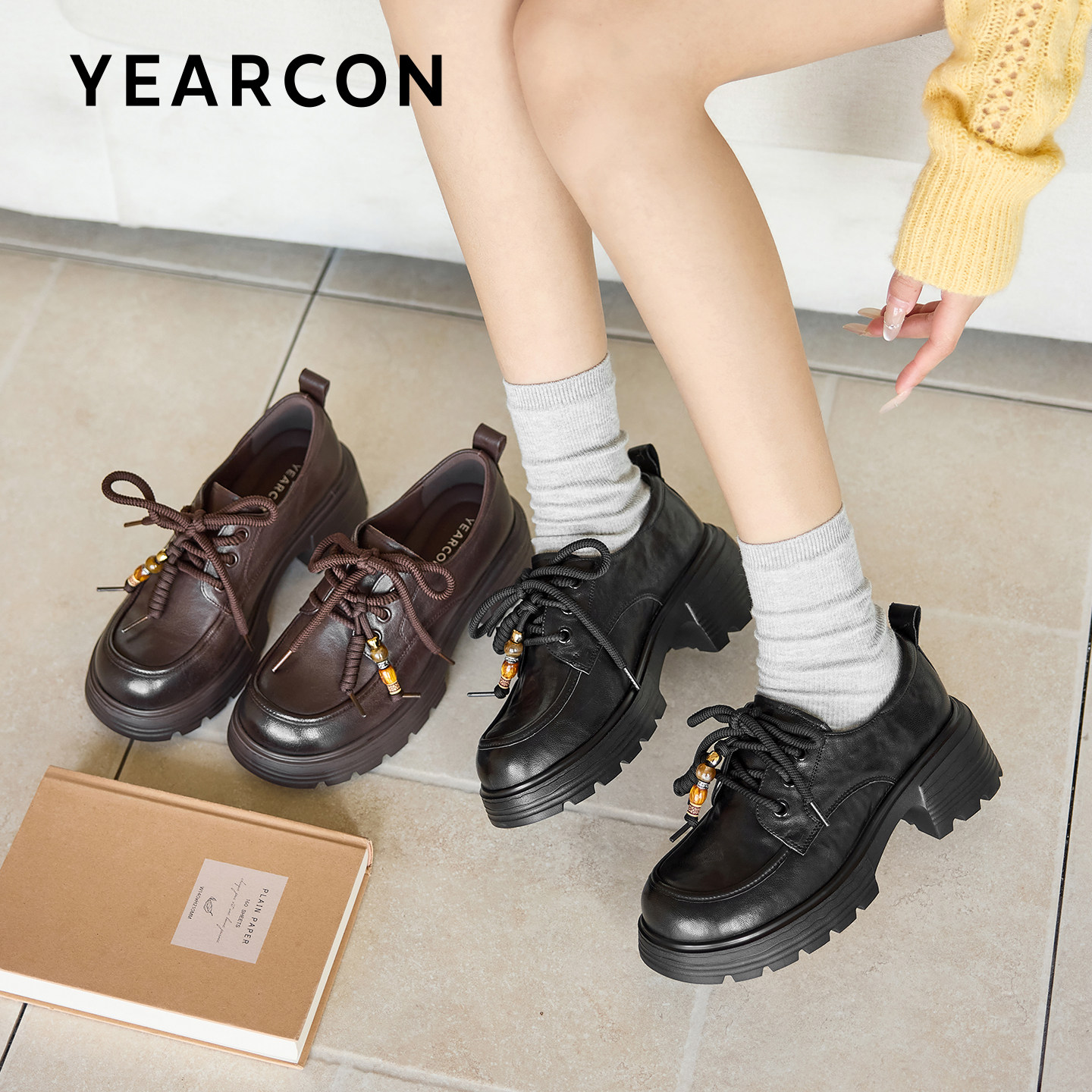 意尔康厚底小皮鞋女2026春新款单鞋英伦风小个子增高真皮乐福鞋女,淘宝优惠券,粉丝福利购,淘宝优惠卷