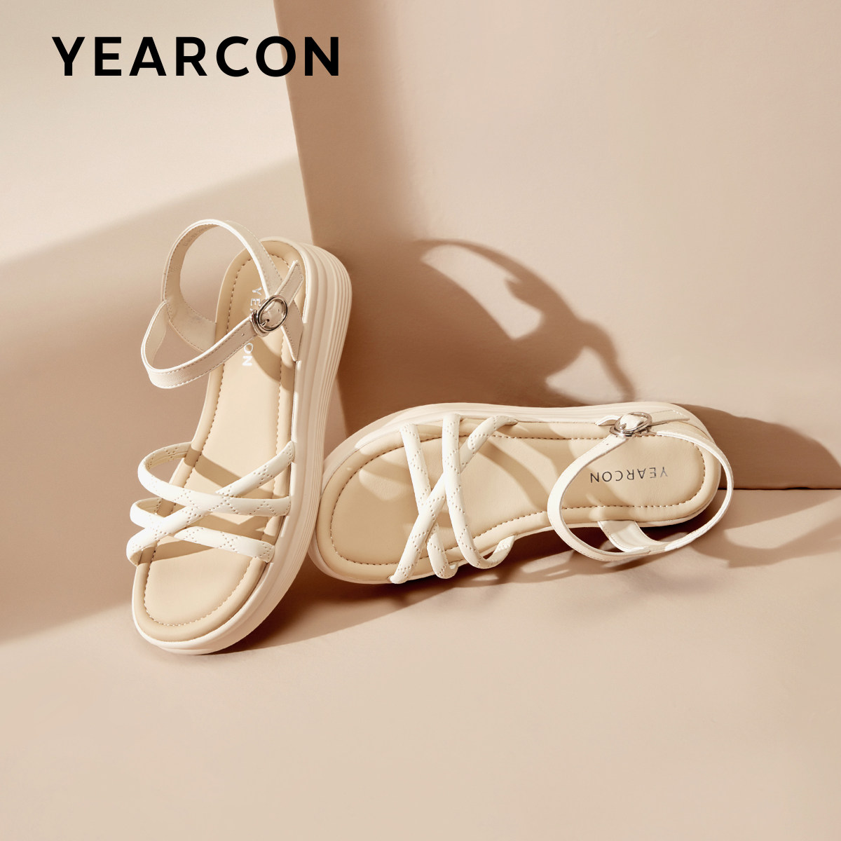 意尔康厚底凉鞋女2025夏季新款外穿一字带防滑休闲旅游沙滩凉鞋