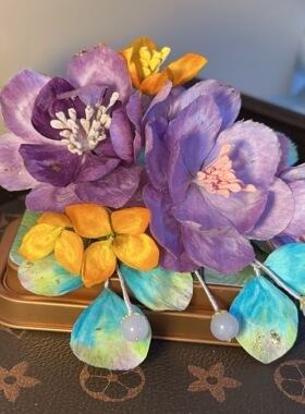 绒花发簪桂花牡丹汉服发饰头饰