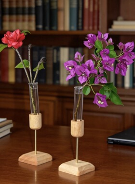 创意家居养花瓶实木插花木质摆件客厅水培花瓶桌面插花器木质花瓶