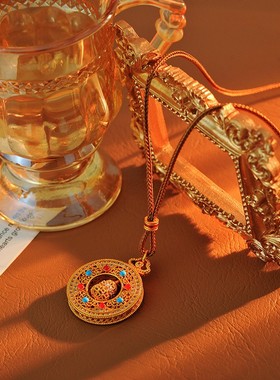 Nebula原创福禄八宝罗盘葫芦古法黄金色项链冬天配饰长款毛衣链